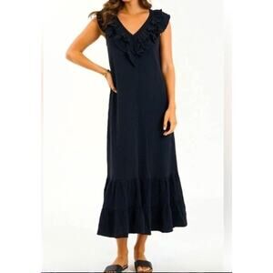 Sundays Gauze Ruffle Maxi Sundress Black Dress Women's S Cute Airy 100% Cotton